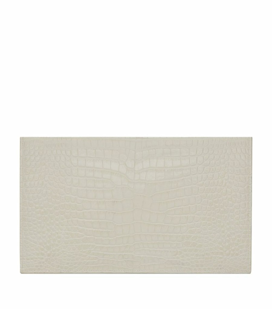 Women * | Flash Sale Saint Laurent Croc-Embossed Uptown Envelope Pouch 9207 Pouches