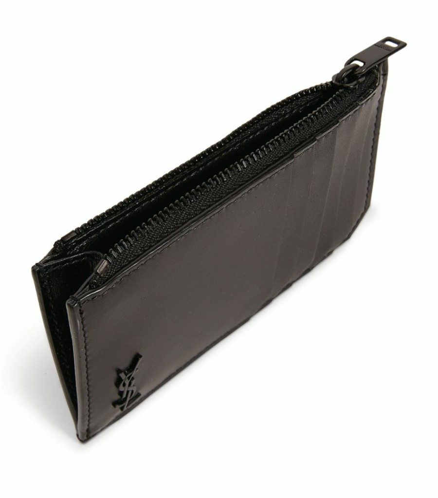 Men * | Deals Saint Laurent Leather Fragments Monogram Card Holder 1000 Cardholders