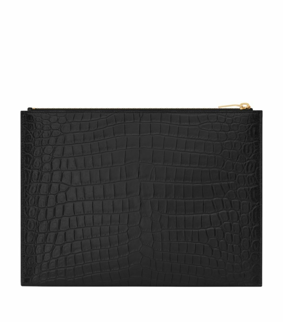 Men * | Best Reviews Of Saint Laurent Croc-Embossed Monogram Document Case 1000 Laptops & Briefcases