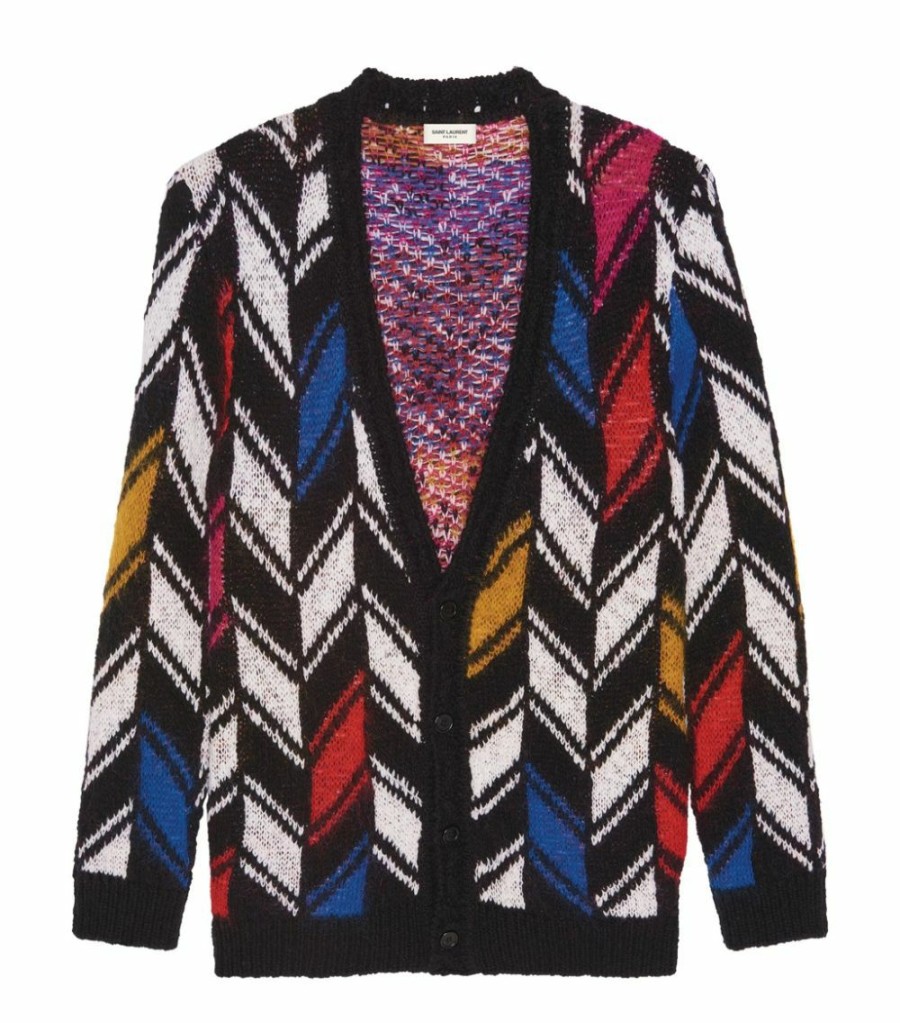 Men * | Budget Saint Laurent Chevron Jacquard Cardigan 2473 Cardigans