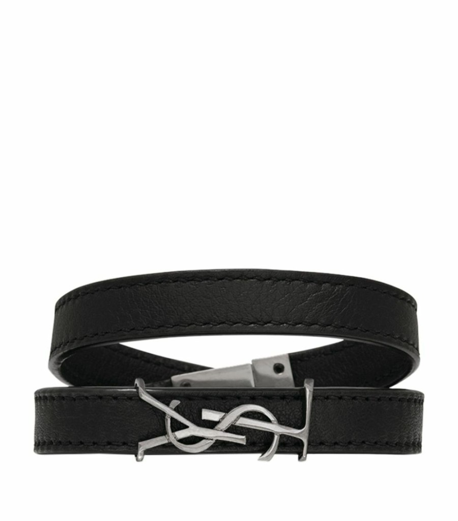 Jewellery & Watches * | Top 10 Saint Laurent Monogram Leather Wrap Bracelet 1000 Bracelets