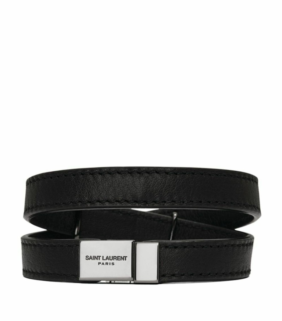 Jewellery & Watches * | Top 10 Saint Laurent Monogram Leather Wrap Bracelet 1000 Bracelets