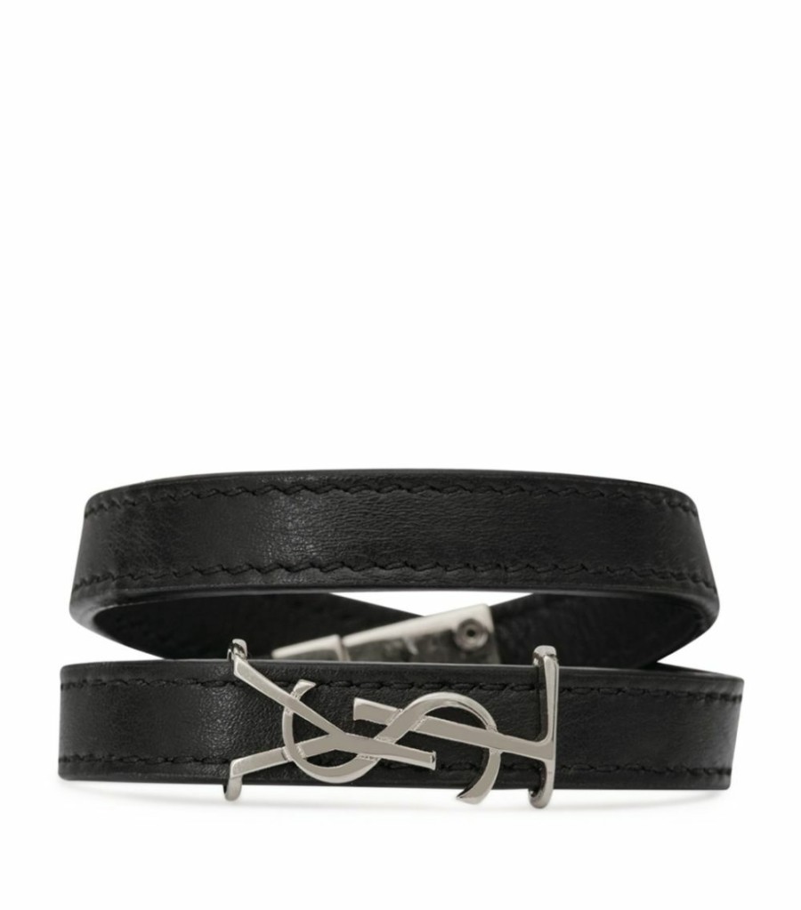 Jewellery & Watches * | Brand New Saint Laurent Monogram Leather Wrap Bracelet 1000 Bracelets