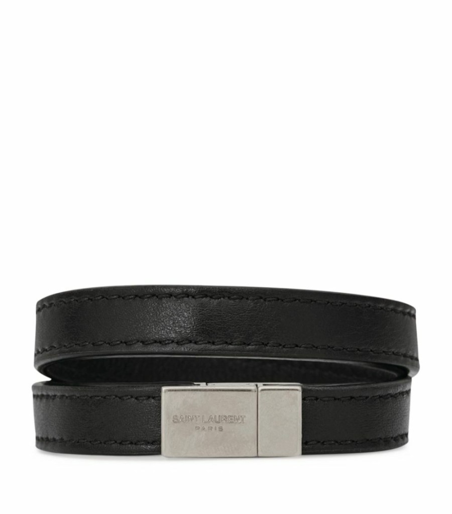 Jewellery & Watches * | Brand New Saint Laurent Monogram Leather Wrap Bracelet 1000 Bracelets