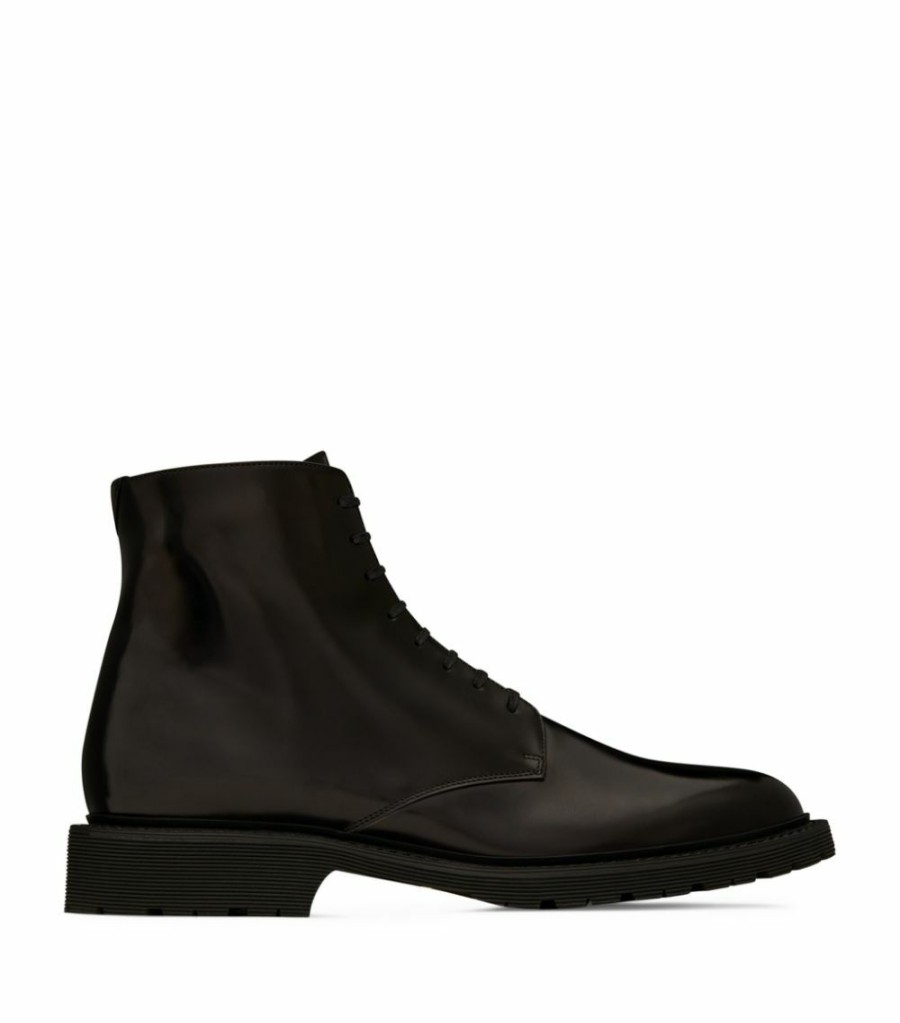 Men * | Brand New Saint Laurent Leather Army Boots 1000 Lace Up Boots