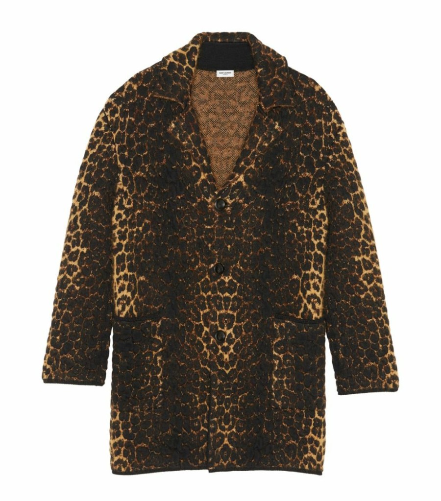 Men * | Budget Saint Laurent Leopard Print Coat 1262 Pea Coats