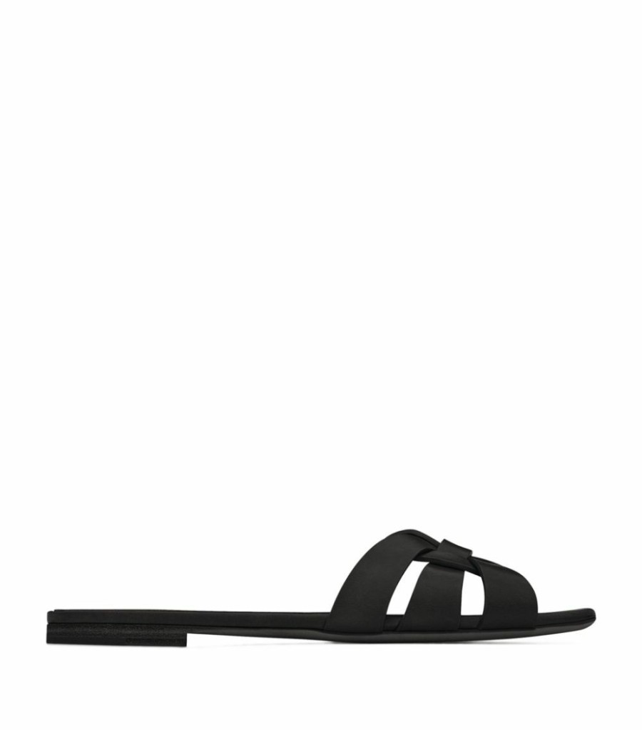 Women * | Cheap Saint Laurent Leather Tribute Sandals 1000 Flat Sandals