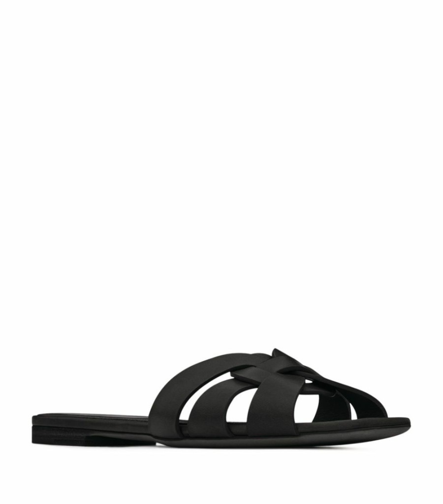 Women * | Cheap Saint Laurent Leather Tribute Sandals 1000 Flat Sandals