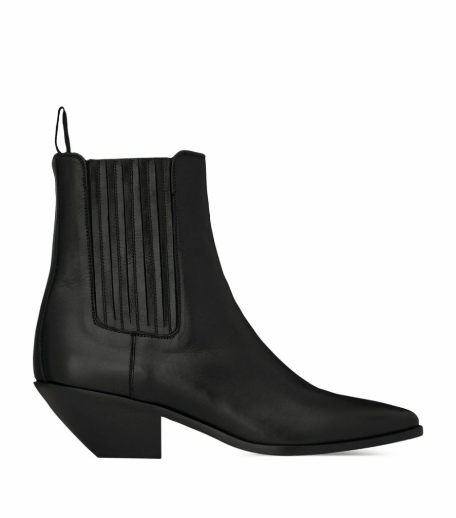 Women * | Promo Saint Laurent Leather West Chelsea Boots 40 1000 Ankle Boots