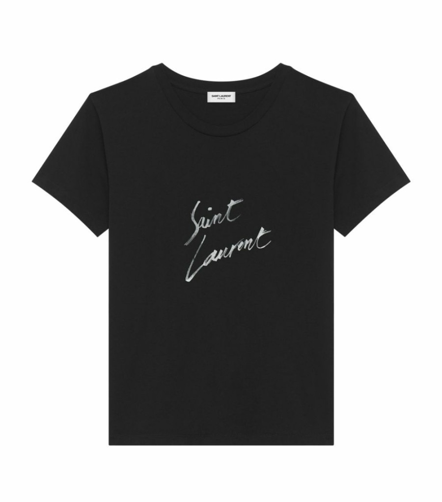 Women * | Brand New Saint Laurent Signature Logo T-Shirt 9787 T-Shirts