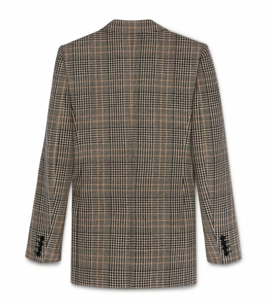 Women * | Best Deal Saint Laurent Wool Prince Of Wales Check Blazer 2612 Blazers