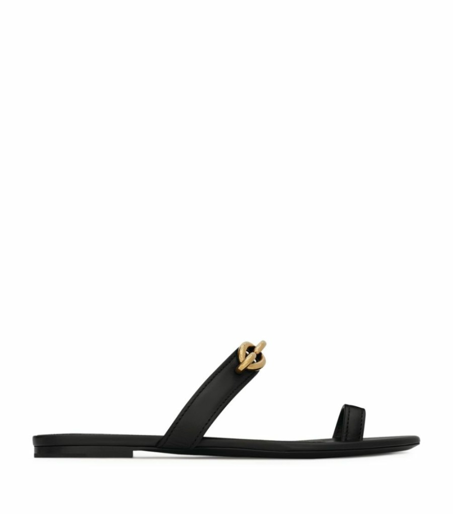 Women * | Discount Saint Laurent Leather Maillon Sandals 1000 Flat Sandals