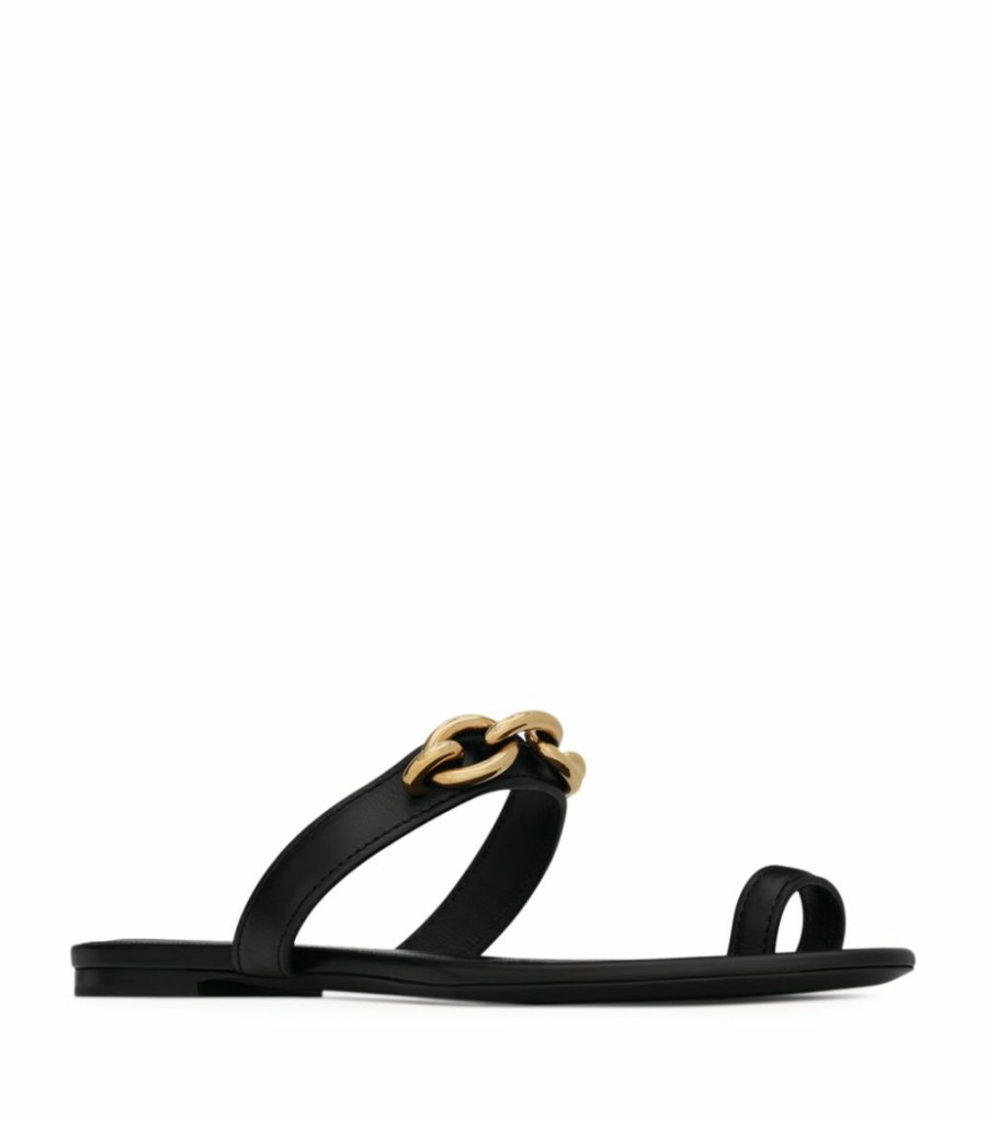 Women * | Discount Saint Laurent Leather Maillon Sandals 1000 Flat Sandals