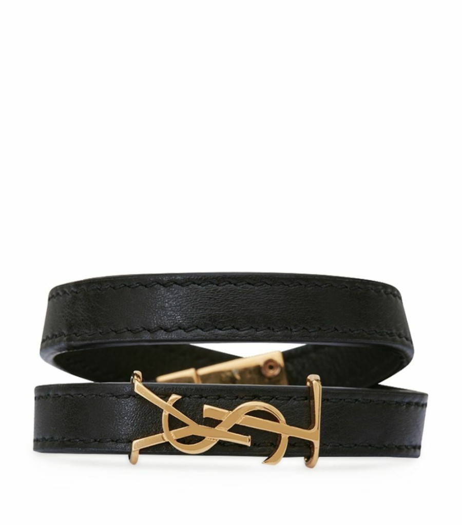 Jewellery & Watches * | Hot Sale Saint Laurent Monogram Leather Wrap Bracelet 1000 Bracelets