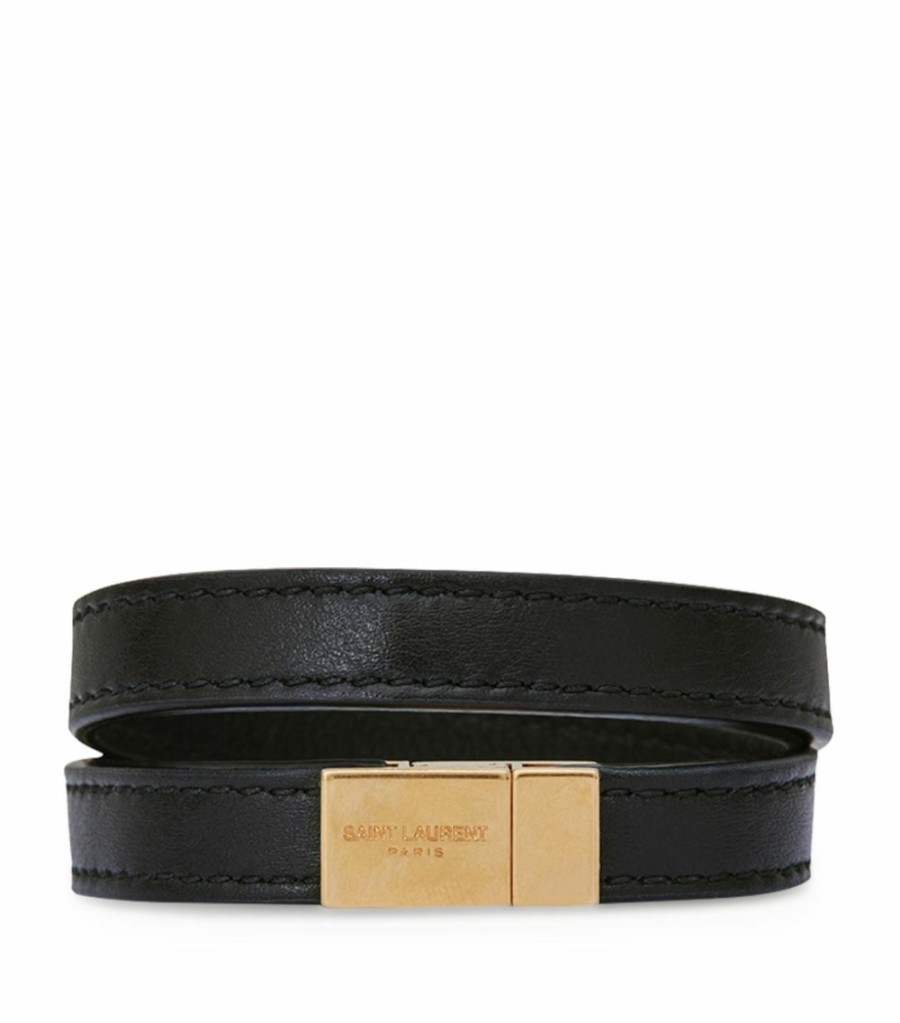 Jewellery & Watches * | Hot Sale Saint Laurent Monogram Leather Wrap Bracelet 1000 Bracelets