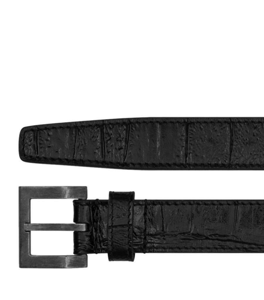 Men * | Cheapest Saint Laurent Croc-Embossed Leather Belt 1000 Belts