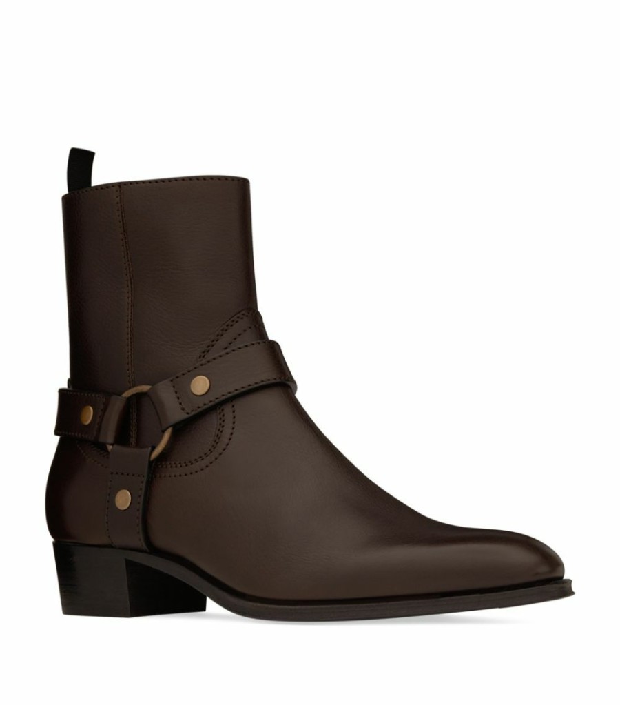 Men * | Cheapest Saint Laurent Leather Wyatt Harness Boots 6023 Chelsea Boots