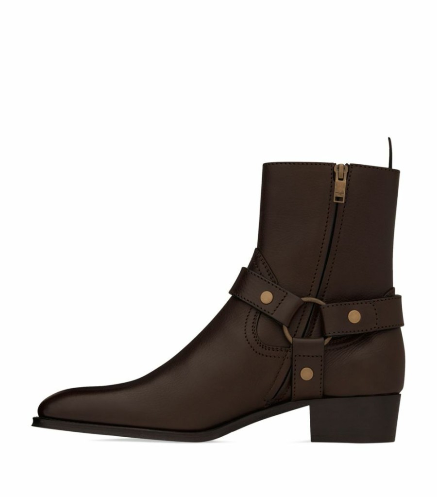 Men * | Cheapest Saint Laurent Leather Wyatt Harness Boots 6023 Chelsea Boots