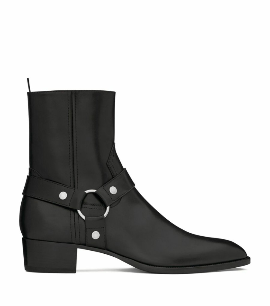 Men * | Best Reviews Of Saint Laurent Leather Wyatt Harness Boots 40 1000 Chelsea Boots