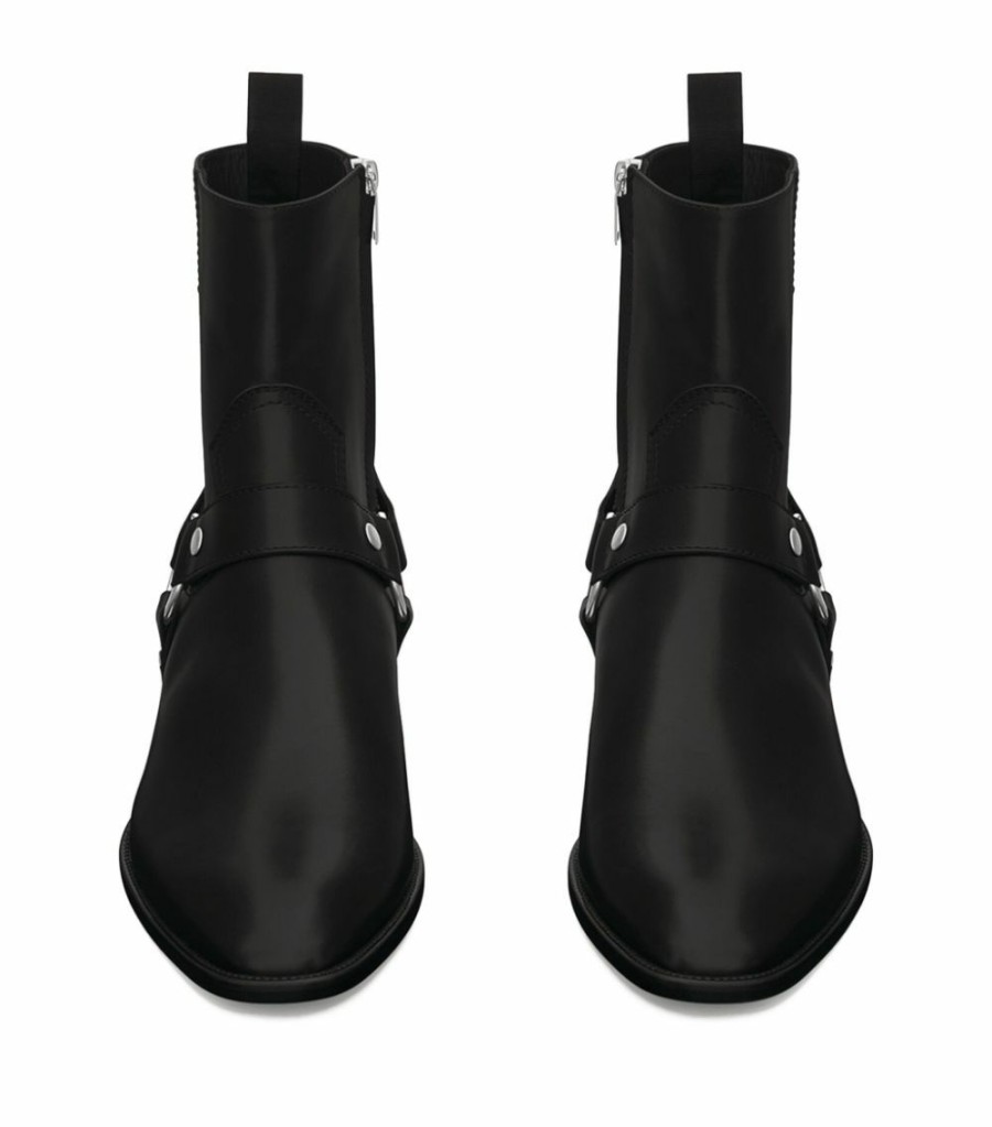 Men * | Best Reviews Of Saint Laurent Leather Wyatt Harness Boots 40 1000 Chelsea Boots