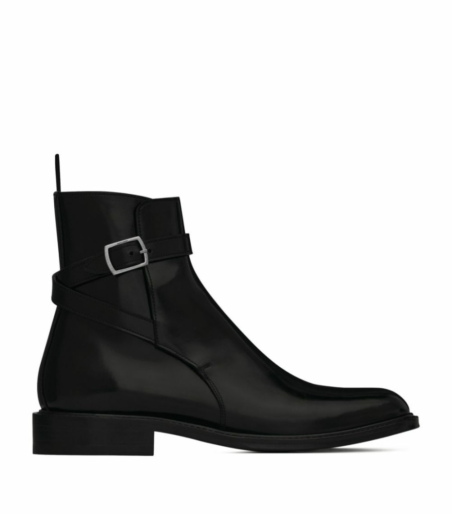 Women * | Deals Saint Laurent Leather Jodhpur Ankle Boots 1000