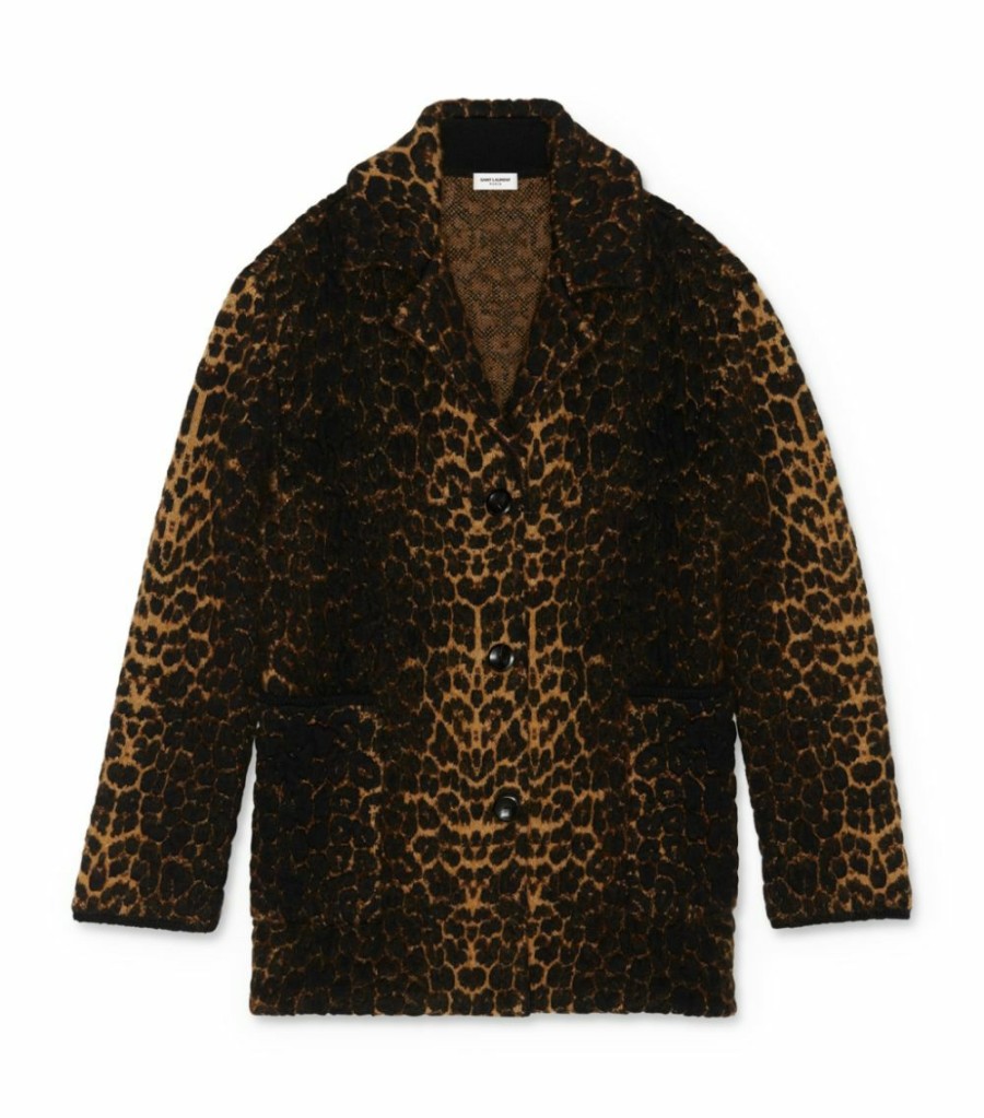 Women * | Best Deal Saint Laurent Leopard Print Coat 1262 Wrap Coats