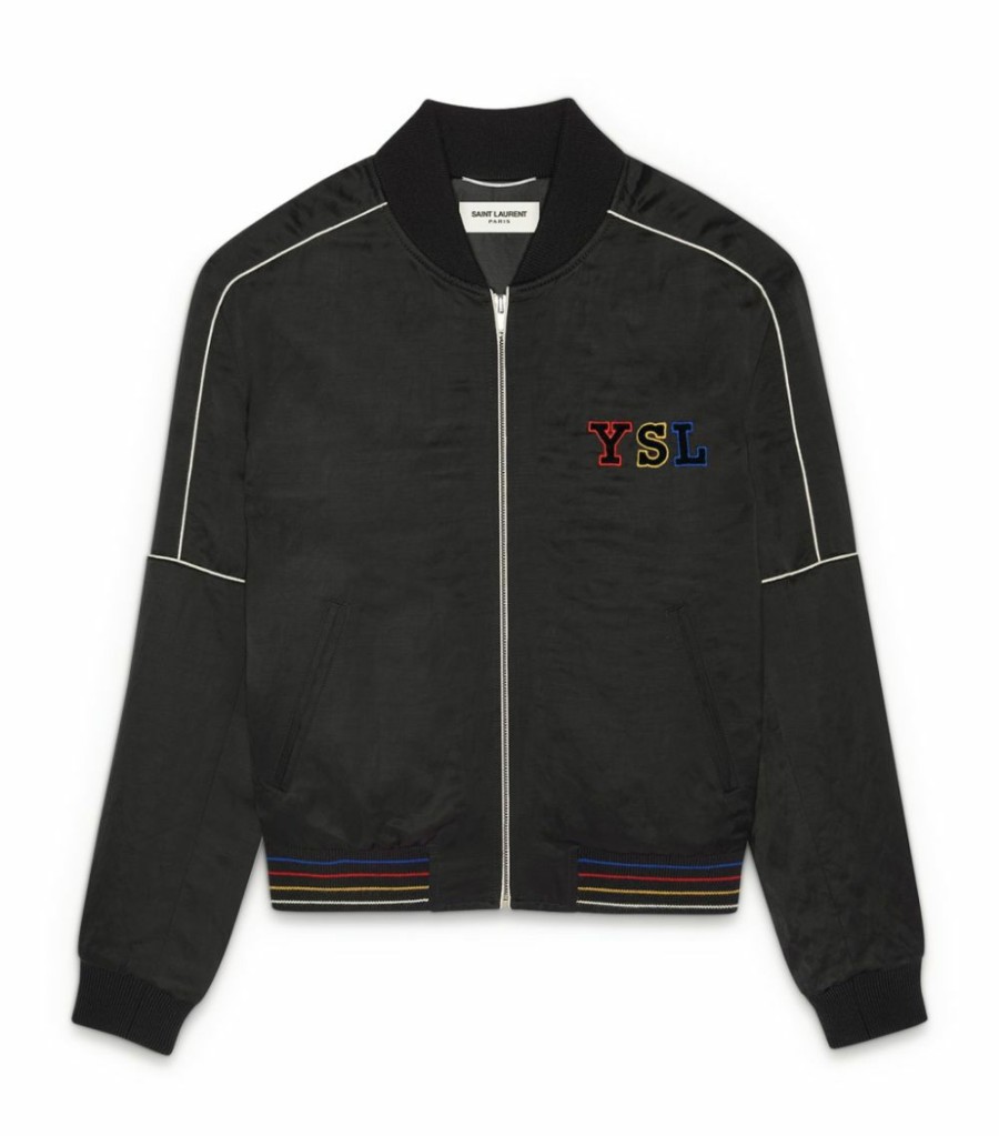 Men * | Best Deal Saint Laurent Embroidered Bomber Jacket 1000 Bomber Jackets