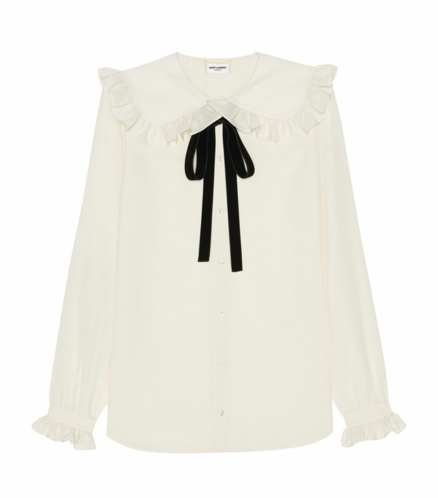 Women * | Deals Saint Laurent Silk Pussybow Shirt 9601 Shirts