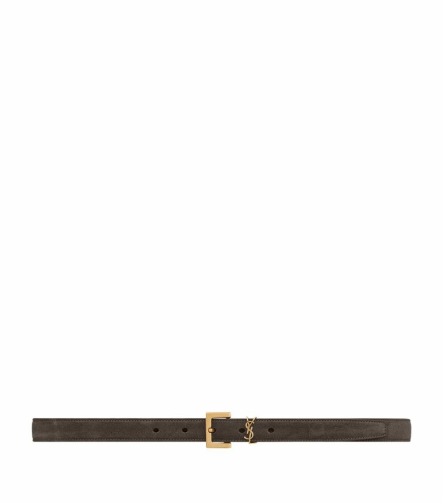 Women * | Coupon Saint Laurent Suede Logo Belt 1011 Belts