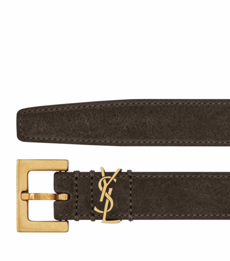 Women * | Coupon Saint Laurent Suede Logo Belt 1011 Belts