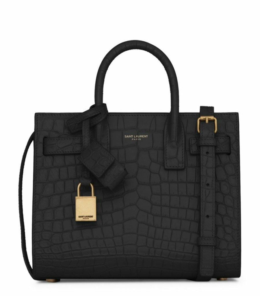 Women * | Best Sale Saint Laurent Nano Sac De Jour Croc-Embossed Tote Bag 1000 Tote Bags