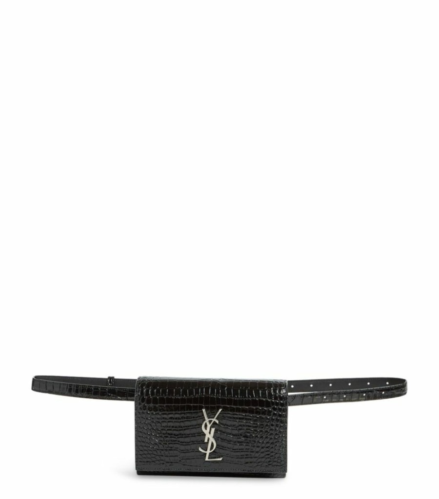 Women * | Outlet Saint Laurent Kate Croc-Embossed Belt Bag 1000 Belt Bags