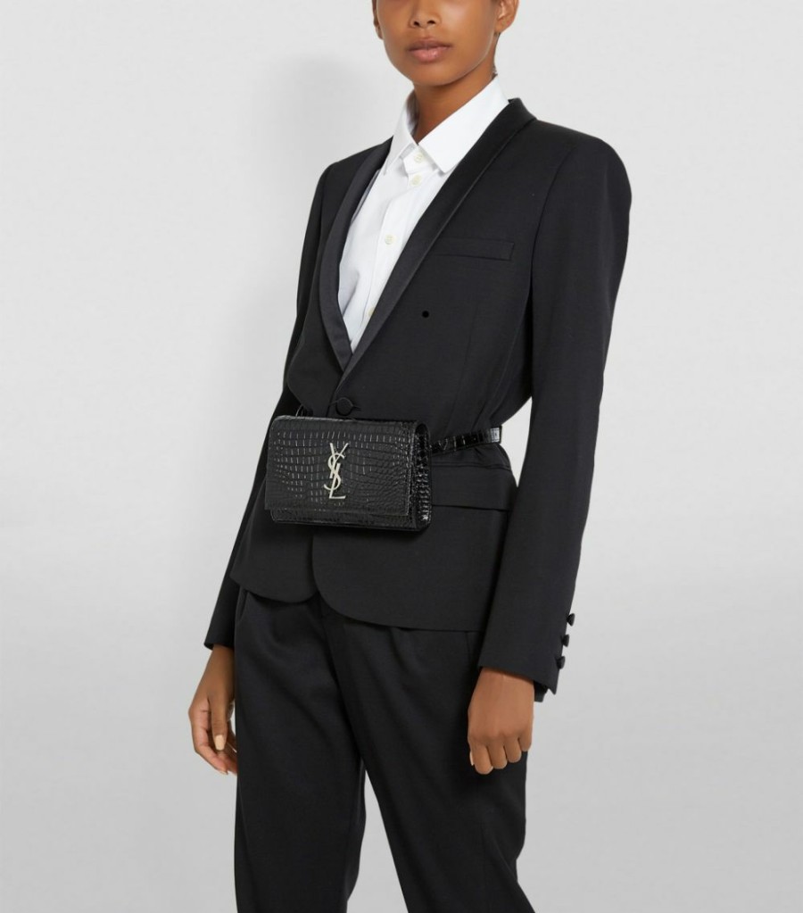 Women * | Outlet Saint Laurent Kate Croc-Embossed Belt Bag 1000 Belt Bags