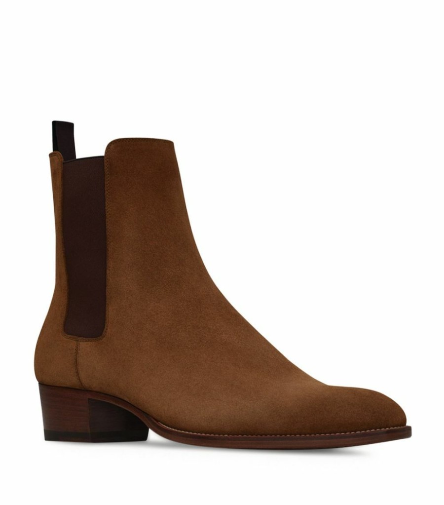 Men * | Hot Sale Saint Laurent Leather Wyatt Chelsea Boots 2635