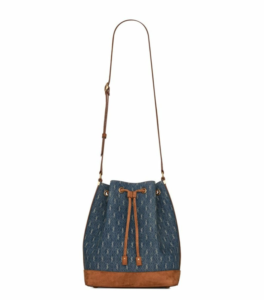 Women * | New Saint Laurent Denim Monogram Bucket Bag 4285 Bucket Bags