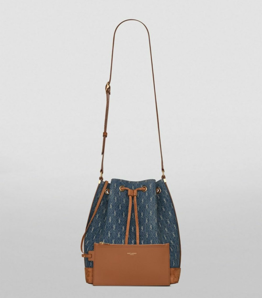 Women * | New Saint Laurent Denim Monogram Bucket Bag 4285 Bucket Bags