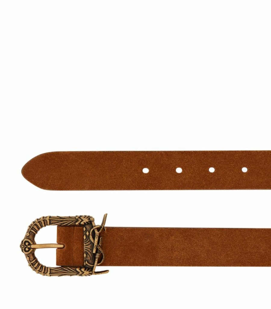 Women * | Best Pirce Saint Laurent Suede Archaic Logo Belt 7714 Belts