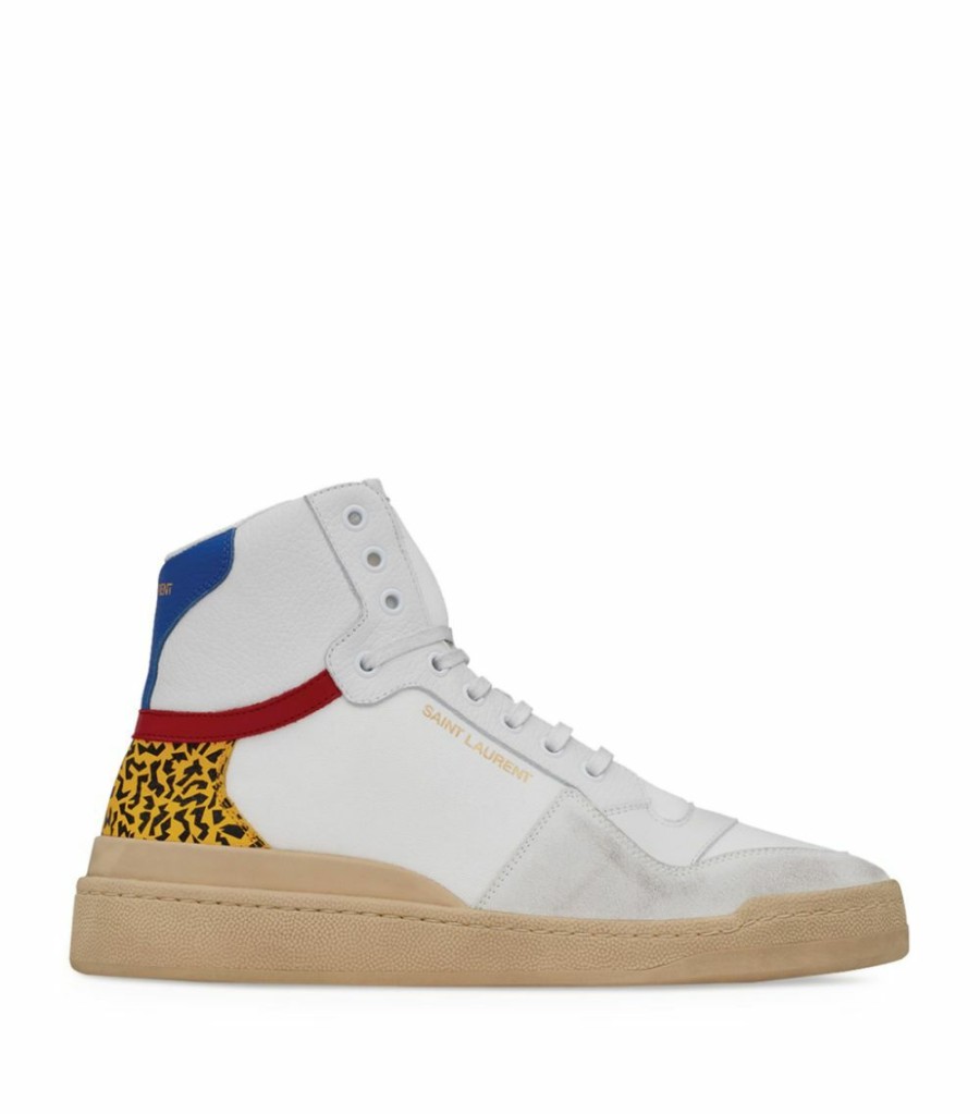 Women * | Top 10 Saint Laurent Leather Sl24 High-Top Sneakers 4062