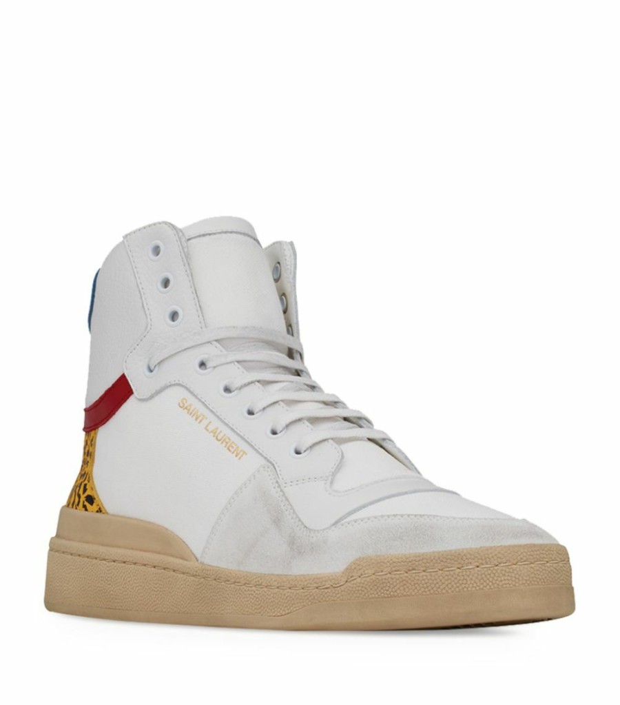 Women * | Top 10 Saint Laurent Leather Sl24 High-Top Sneakers 4062