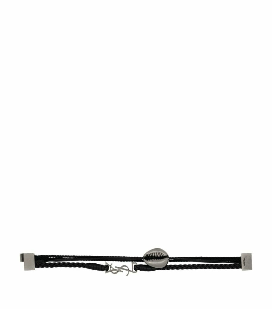 Jewellery & Watches * | Wholesale Saint Laurent Braided Leather Shell Bracelet 1000 Bracelets