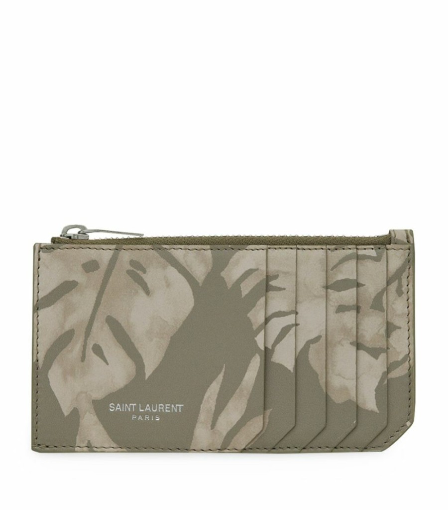 Men * | Best Pirce Saint Laurent Leather Watercolour Print Fragments Card Holder 9390 Cardholders