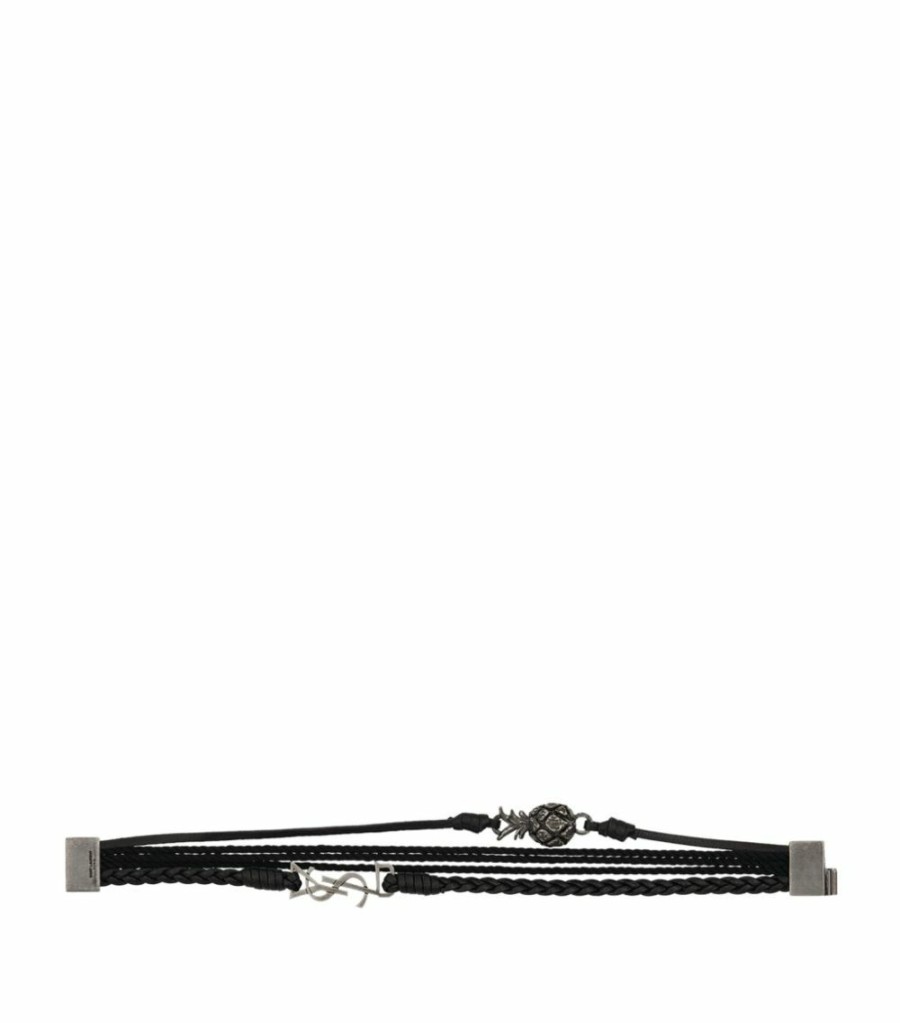 Jewellery & Watches * | Buy Saint Laurent Braided Leather Pineapple Bracelet 1000 Bracelets