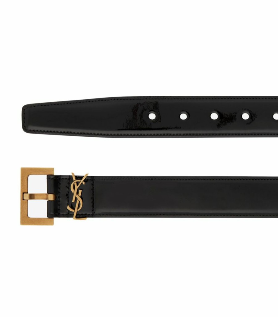 Women * | Buy Saint Laurent Leather Logo Belt 1000 Belts