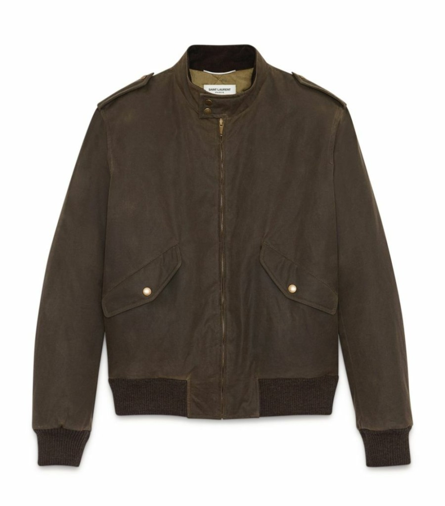 Men * | Best Pirce Saint Laurent Waxed Bomber Jacket 1300 Bomber Jackets