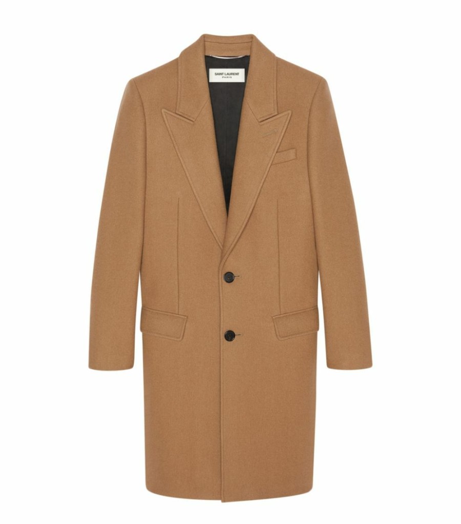 Men * | Deals Saint Laurent Cashmere Single-Breasted Coat 2612 Winter Coats