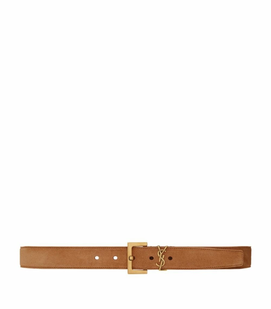 Women * | Best Sale Saint Laurent Suede Logo Belt 2516 Belts