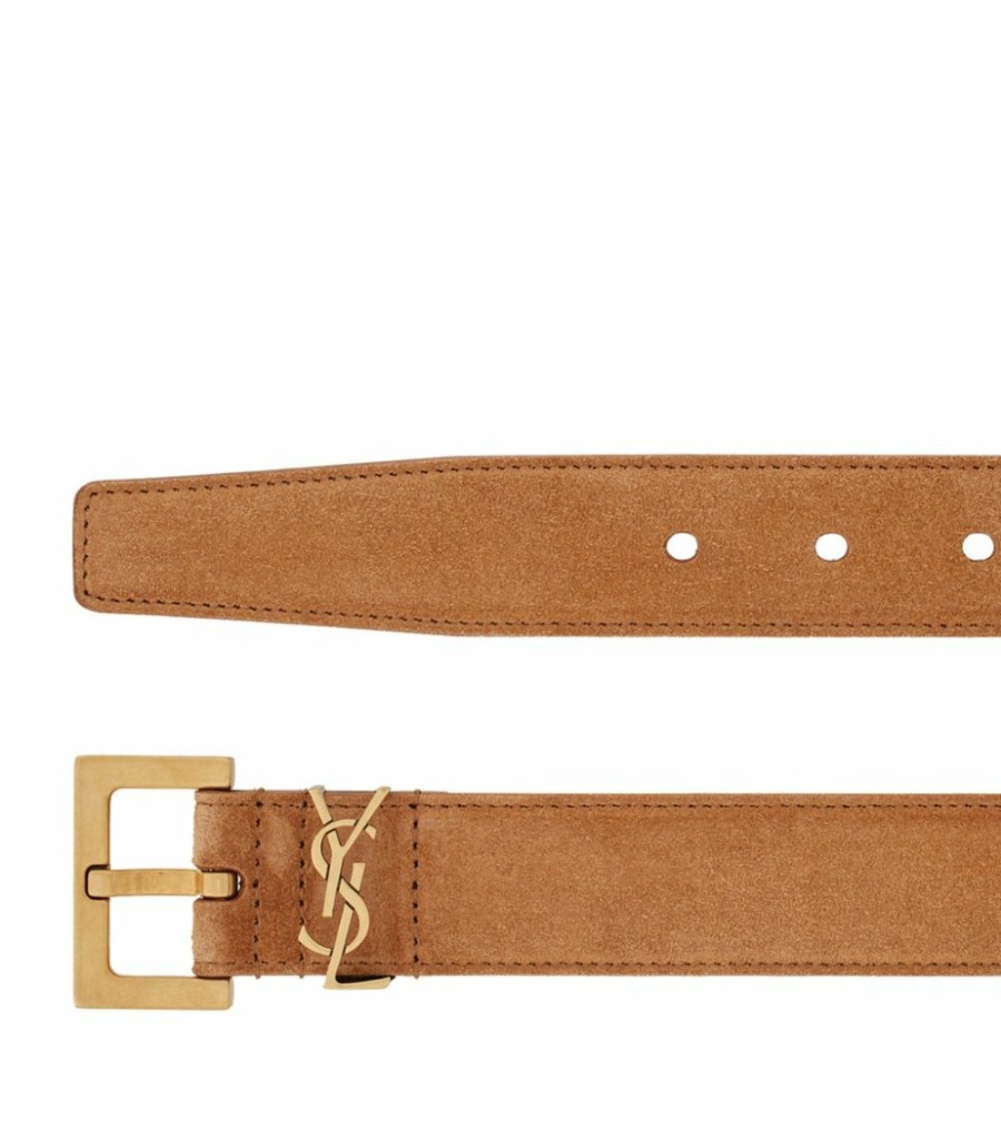 Women * | Best Sale Saint Laurent Suede Logo Belt 2516 Belts