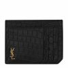 Men * | Best Reviews Of Saint Laurent Croc-Embossed Leather Monogram Card Holder 1000 Cardholders