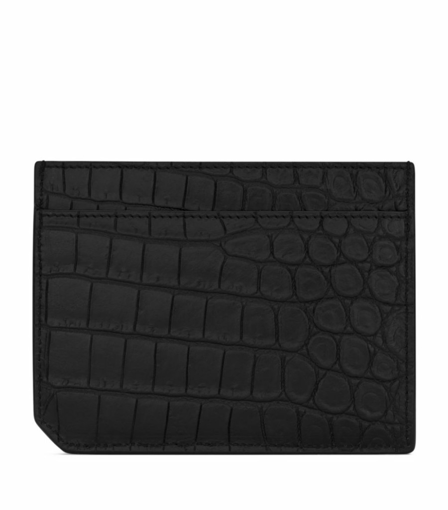 Men * | Best Reviews Of Saint Laurent Croc-Embossed Leather Monogram Card Holder 1000 Cardholders