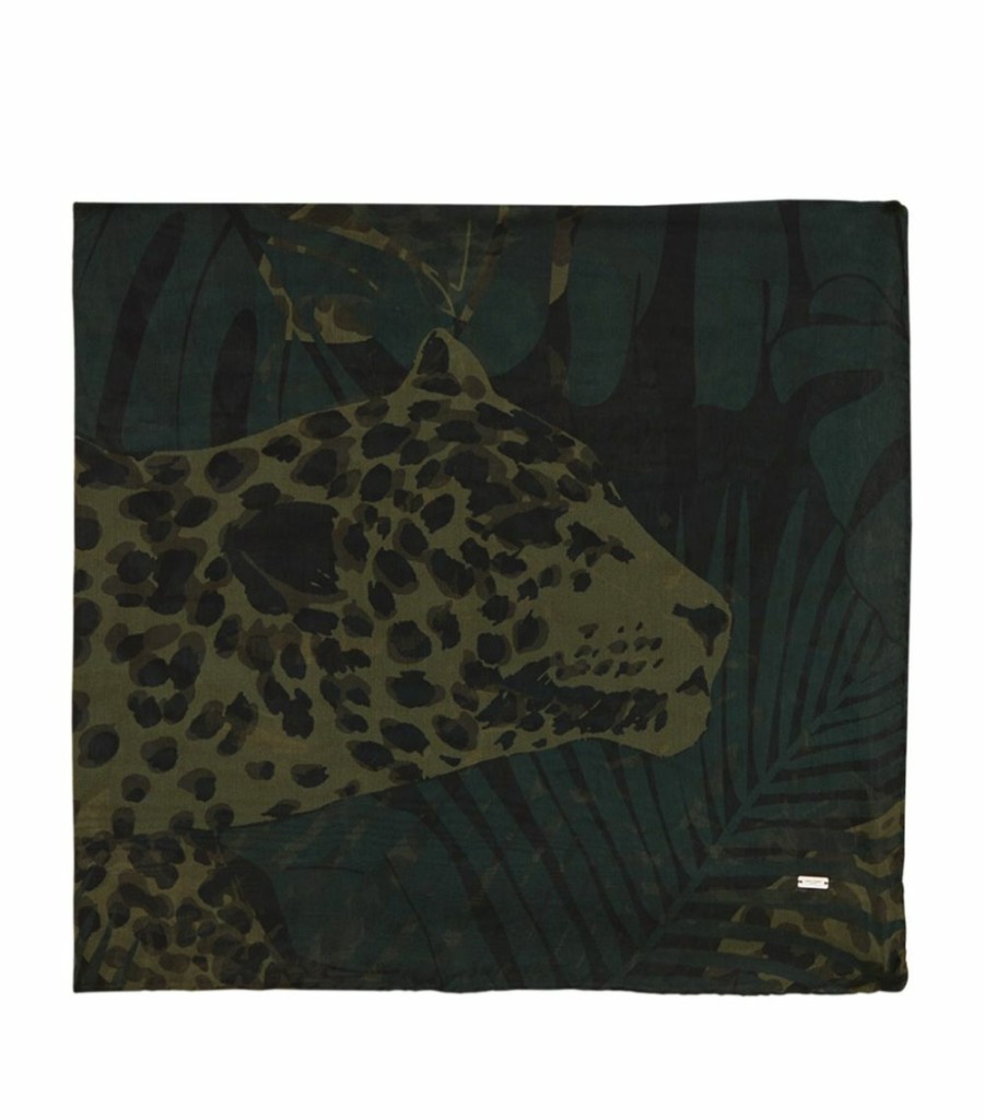 Women * | Best Pirce Saint Laurent Silk Leopard Print Square Scarf 2960 Scarves